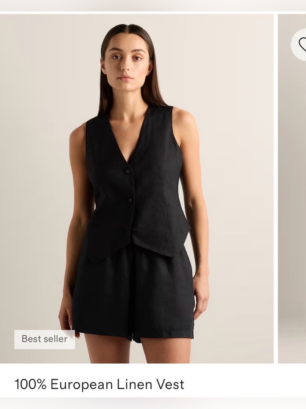 Quince European Linen Vest Black Laid Back Luxe Womens M
